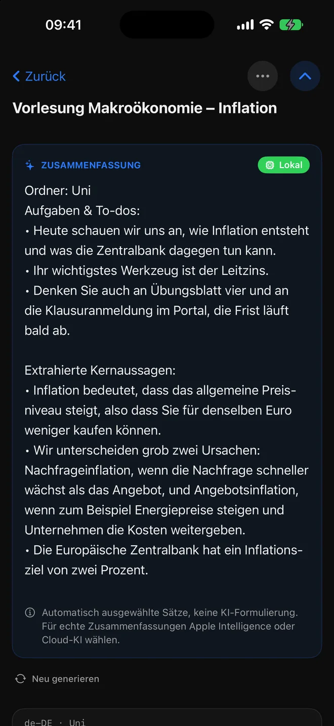 Lokale Zusammenfassung der Vorlesung: wörtlich ausgewählte Sätze als Aufgaben und Kernaussagen